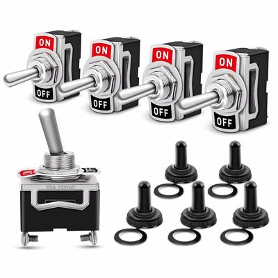 5 Stück 12V Auto Kippschalter Boot Marine Heavy Duty Kippschalter mit wasserdichter Abdeckung EIN/AUS Auto Armaturenbrett Metall SPST Anschluss