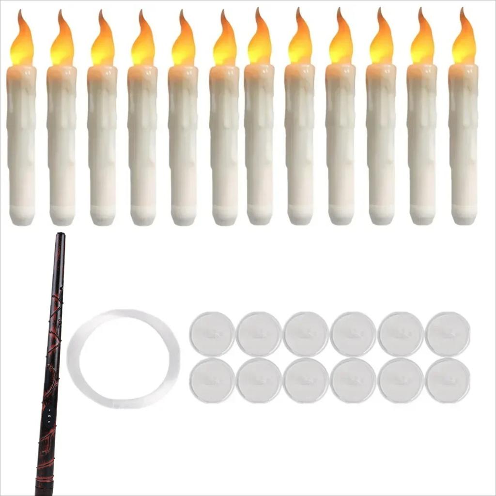12/24Pack Christmas Floating Candles With Magic Wand Remote LED Flameless Hanging Taper Candle Flickering for Home Holiday Decor