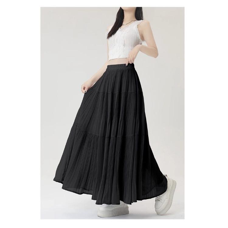 Elegant Purple Chiffon Pleated Half Skirt for Women, Summer High Waist Slim A-line Umbrella Long Swing Skirt