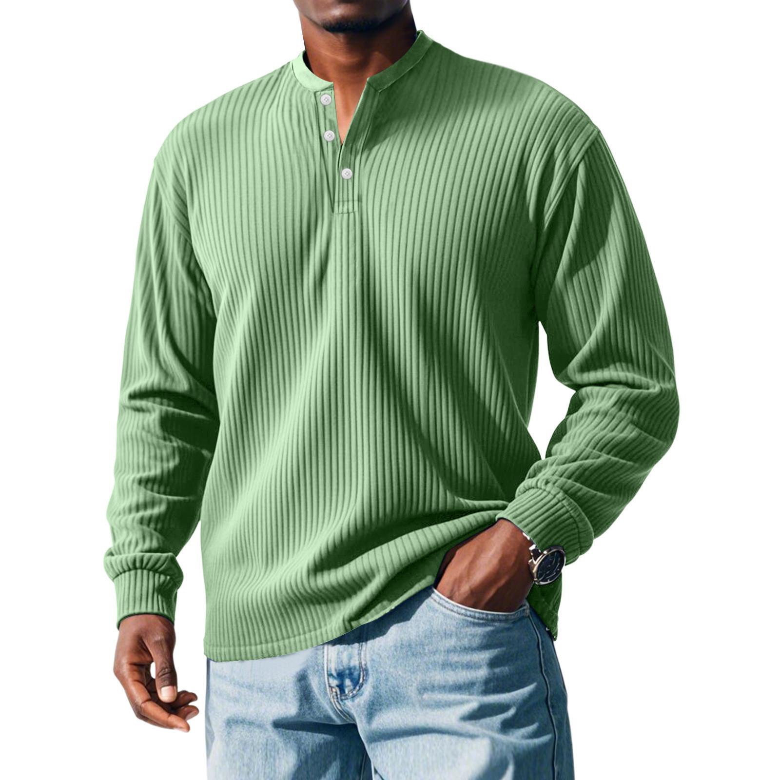 

Men S Button Loose Casual Long Sleeved Shirt Fashionable Top M зелений