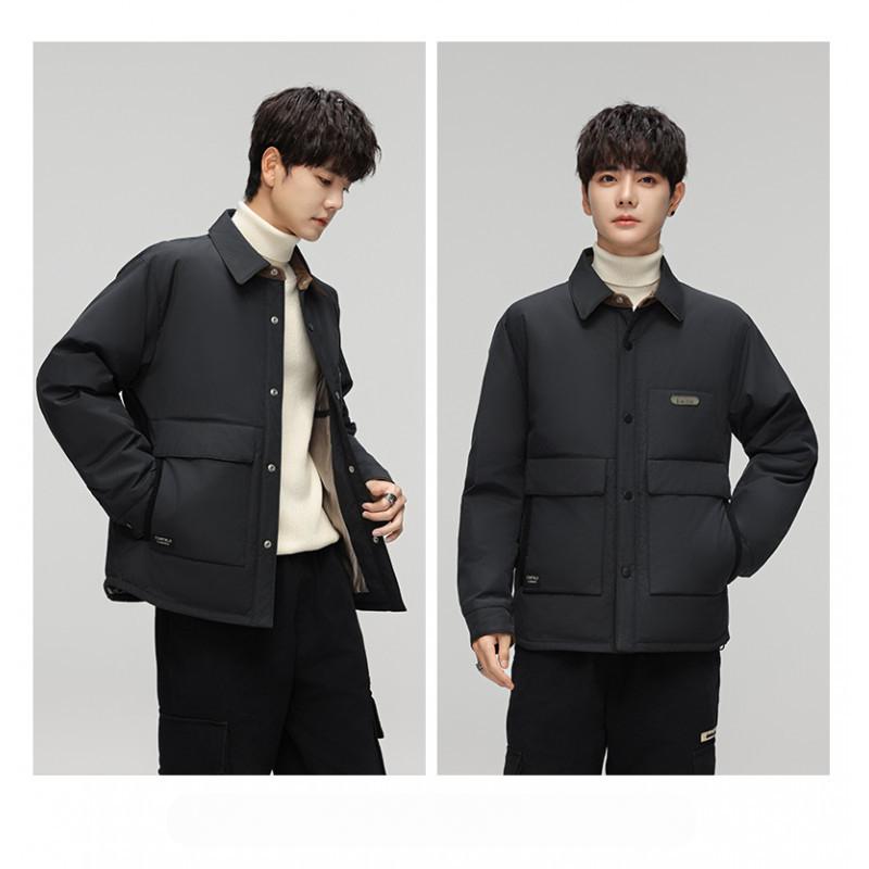 

Lapel Shirt Collar Down Jacket Men s Jacket Lightweight Warm Casual Top Solid Color Youth Cold Weather Clothing Winter Clothing 3XL чорний
