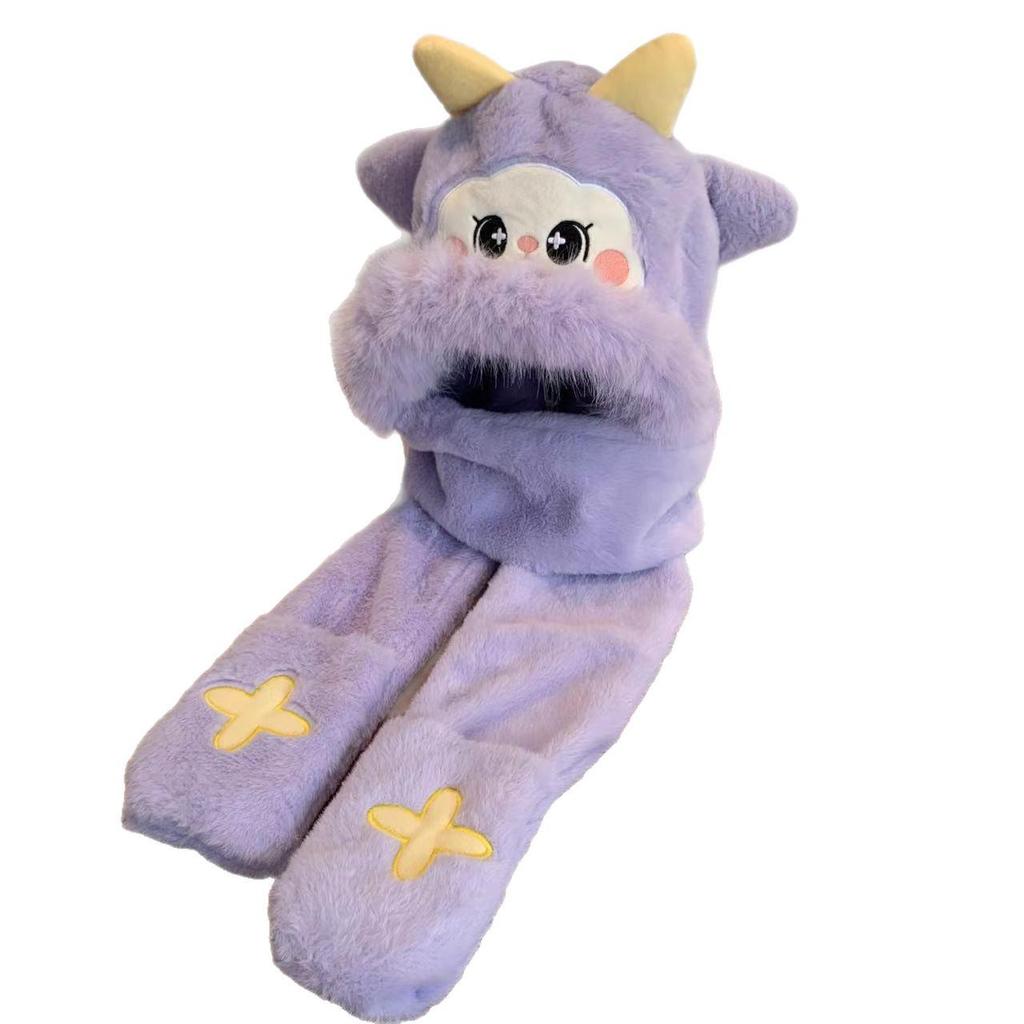 Children's Plush Cartoon Hat, Scarf & Gloves Set - Cozy Autumn/Winter Warmer