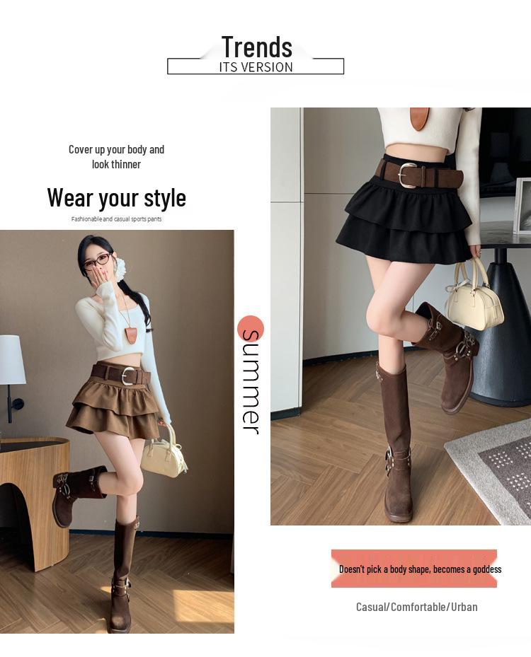 Air Layer Suede Plush High Waist Petite Slimming A-Line Skirt - 2025 Autumn/Winter Collection