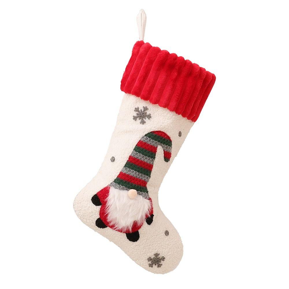 

Большой детский мешок для конфет Вышитый подарочный мешок Декор для рождественской елки Носок Санта-Клауса Рождественский чулок белый