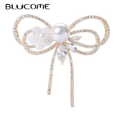 Luxury Fashion Bowknot Brooch Pearl Copper Pins Women's Brooch for Coat Suit Bag Pins