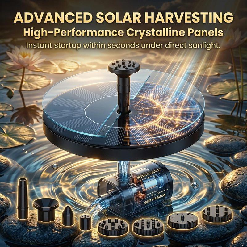 Solar Water Fountain for Bird Bath,Upgraded Solar Powered Fountain Pump with 6 Nozzle for Outdoor Garden, Pond, Pool, Birdbath