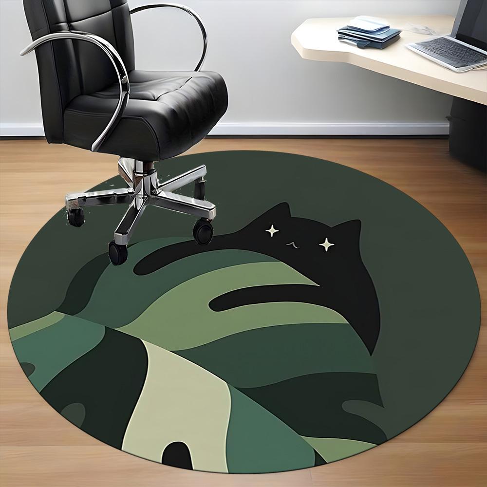 1pc Cat Night Office Round Area Rug, Indoor Mat Suitable For Office, Under Office Chairs Bedroom Living Room Home Decor, Room Deco