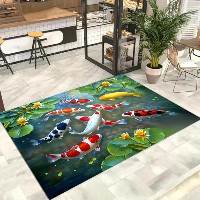 

3D Ковер Кои Рыба Иллюзия Потока Воды Зональный Ковер Украшение Гостиной Коврики для Чайного Столика Спальня Прикроватный Нескользящий Коврик Красивый 40x60cm