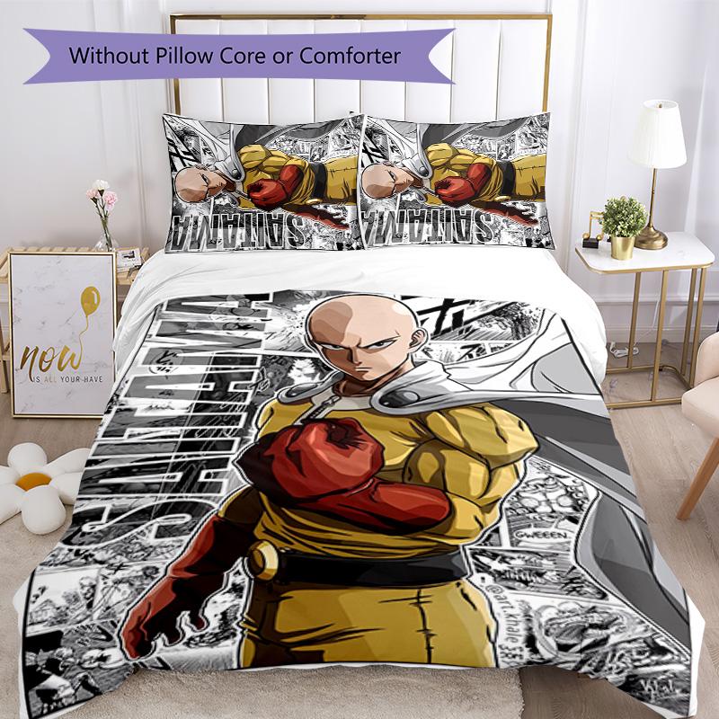 Saitama 3pcs Bedding Set Duvet Cover Closure Includes 1 Duvet Cover & 2 Pillowcases for All Seasons Bedroom Home Dorm Decor