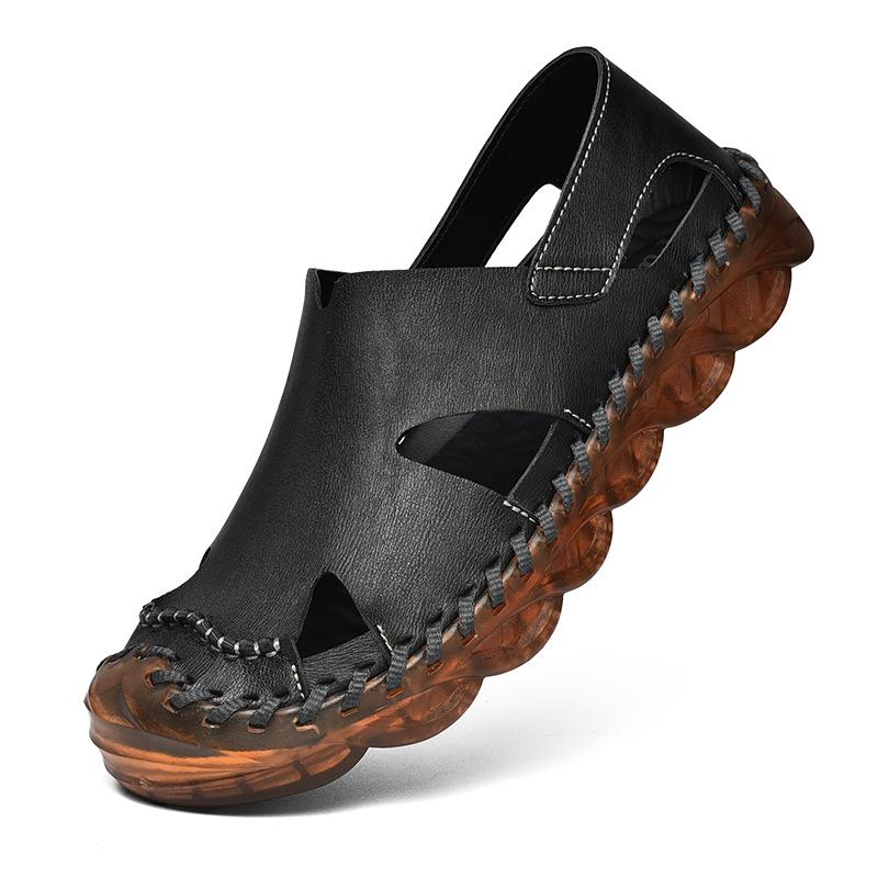 Men's sandals men's spring and summer new leather bag head hole shoes leather sandals men's 4546 large size beach shoes