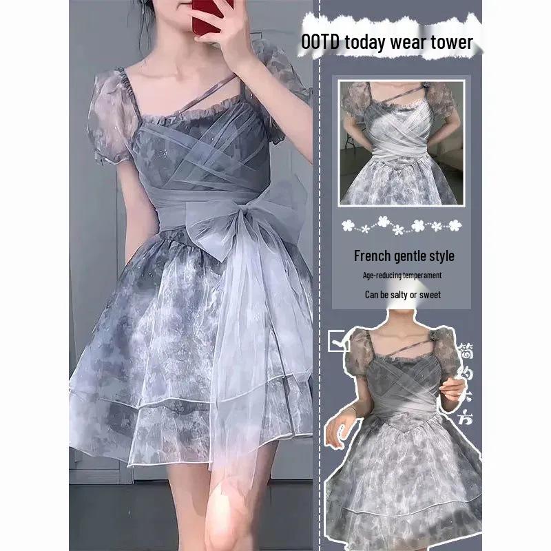 2025 Summer French Fashion Sequin Mesh Dress: Sweet, Gentle, Slimming Style for Women