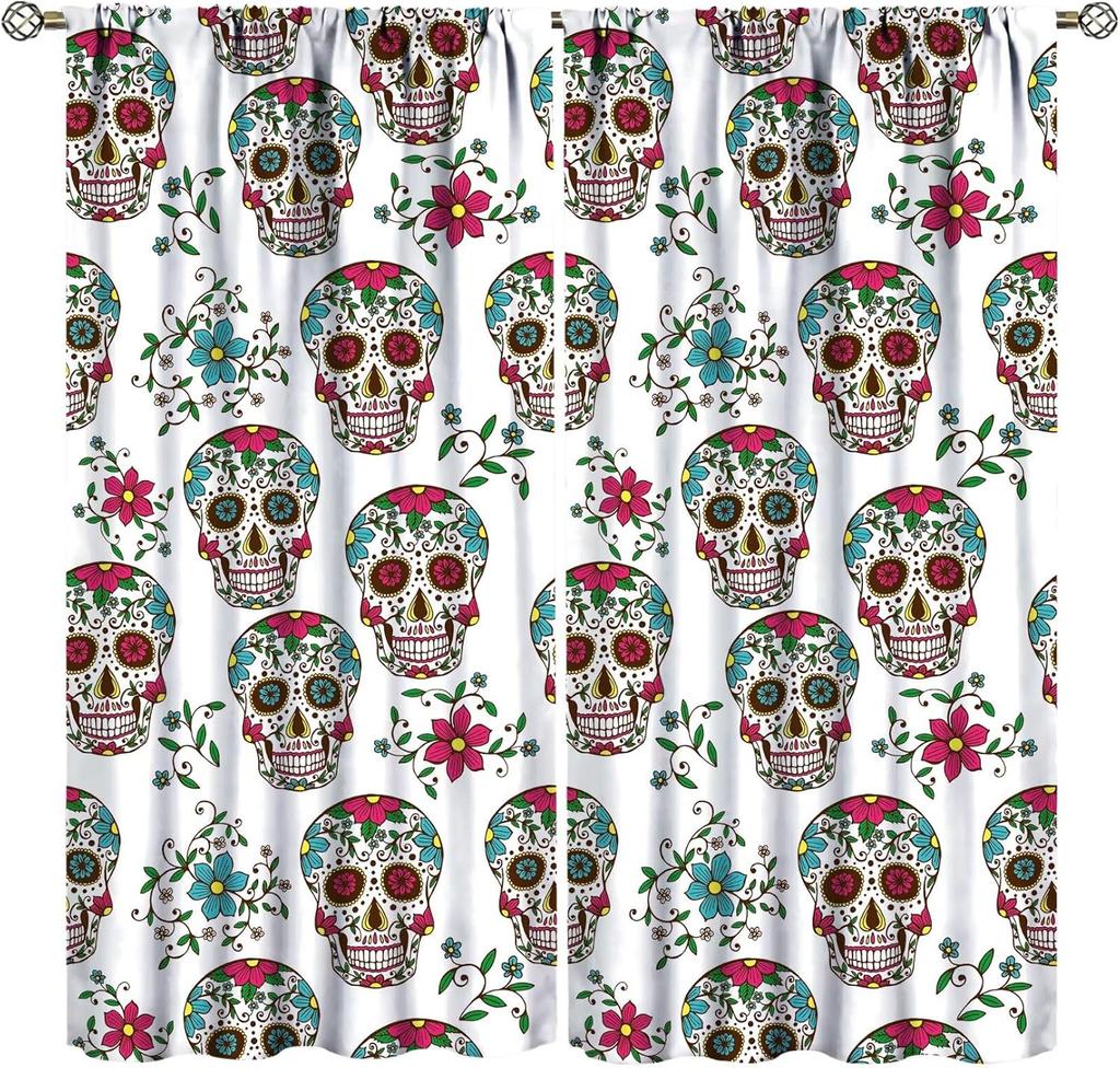 Vintage Skull Curtains Rose Flowers Wildflowers Halloween Theme Scary Curtain Bedroom Living Room Home With Rod Pocket Polyester Ideal For Sitting