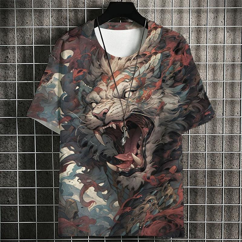 T-shirt da uomo estiva con stampa animale 3D e girocollo