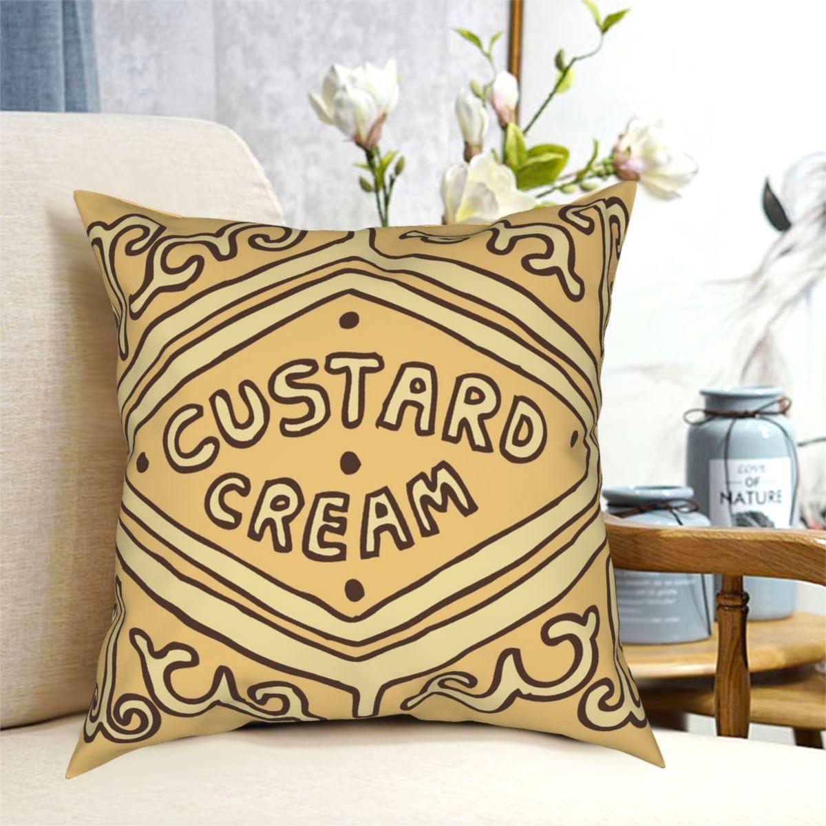 Custard Cream British Biscuit Square Pillowcase Printed Decor Bed Cushion Cover 30x30cm