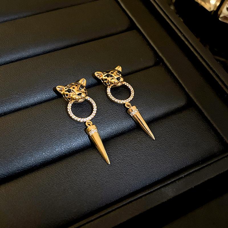 

Серьги с леопардовым принтом из настоящего золота с гальваническим покрытием и серебряной иглой с цирконом, нишевые легкие серьги роскошного дизайна, индивидуальные высококачественные женские серьги