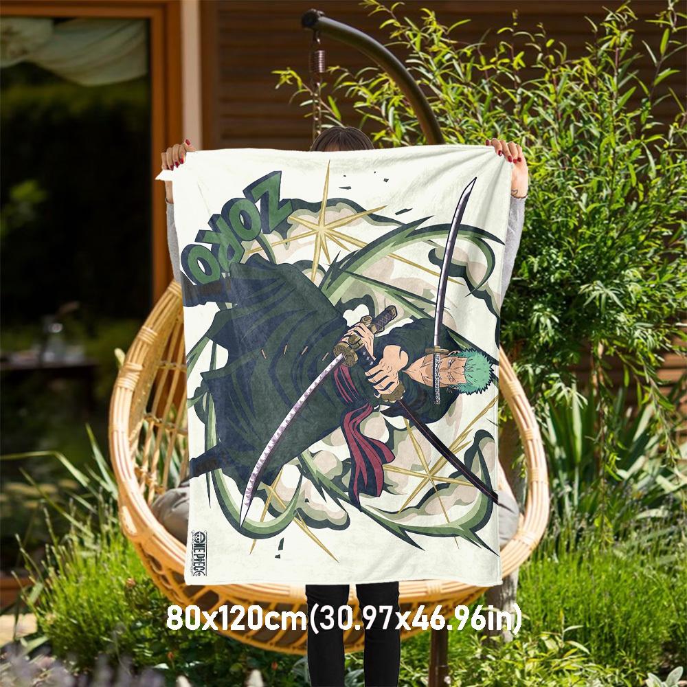 1pc Zoro, OnePiece Theme Design Flannel Blanket - 3D Printed Soft Warm, All-Season Lightweight Throw for Camping Travel Bed-080742
