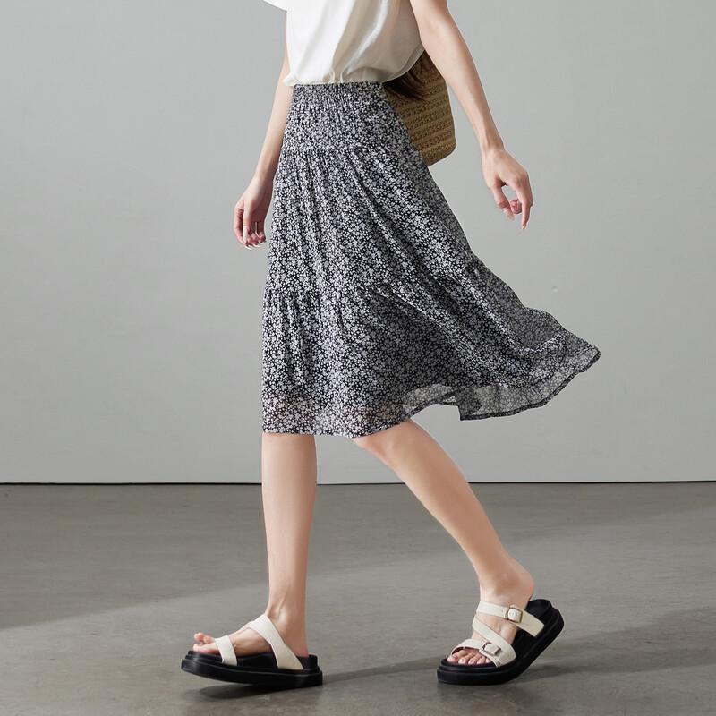 

SOFSIL 2026 Summer Elegant Floral Black A-Line Midi Skirt M