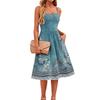 Women Sleeveless Adjustable Strap Dress Casual Floral Print Midi Dress with Pockets Summer Fashion Sundress