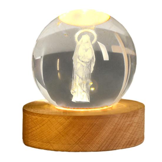 3D Hands Prayer Faux Crystal Ball with Wooden Base Clear Engraved Prayer Hand Ball Night Light Religious Christian Gifts for Women Men
