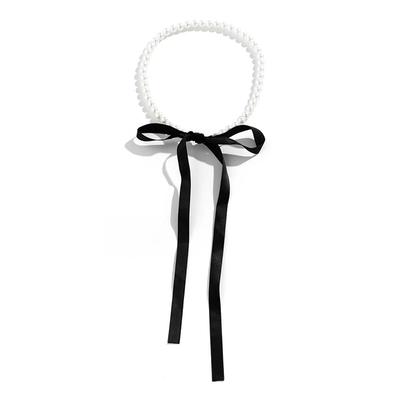 Elegant Black Velvet Ribbon Bowknot Choker Necklace For Women Wed Goth Imitation Pearl Clavicle Chain Y2K Accessories