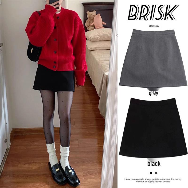 

Women s Gray A-line Mini Skirt - High Waist, Slimming, Hip-covering for 2025 Spring/Autumn XS