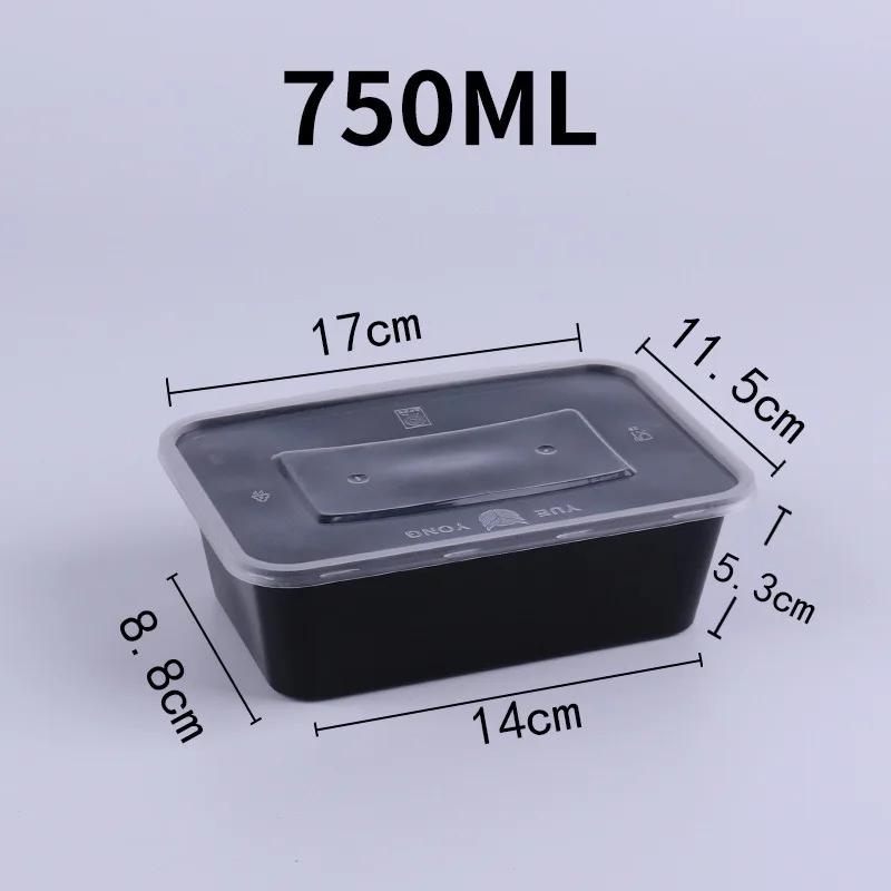 1/10PCS Plastic Disposable Food Containers Black Take out Containers With Kitchen Fridge Storage Boxes Lid for Salads Sandwiches