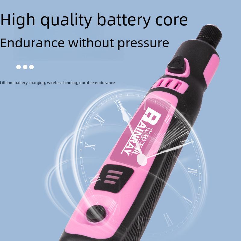 Mini stylo de gravure électrique rose rechargeable avec contrôle de vitesse et batterie au lithium pour le polissage et le meulage des ongles.
