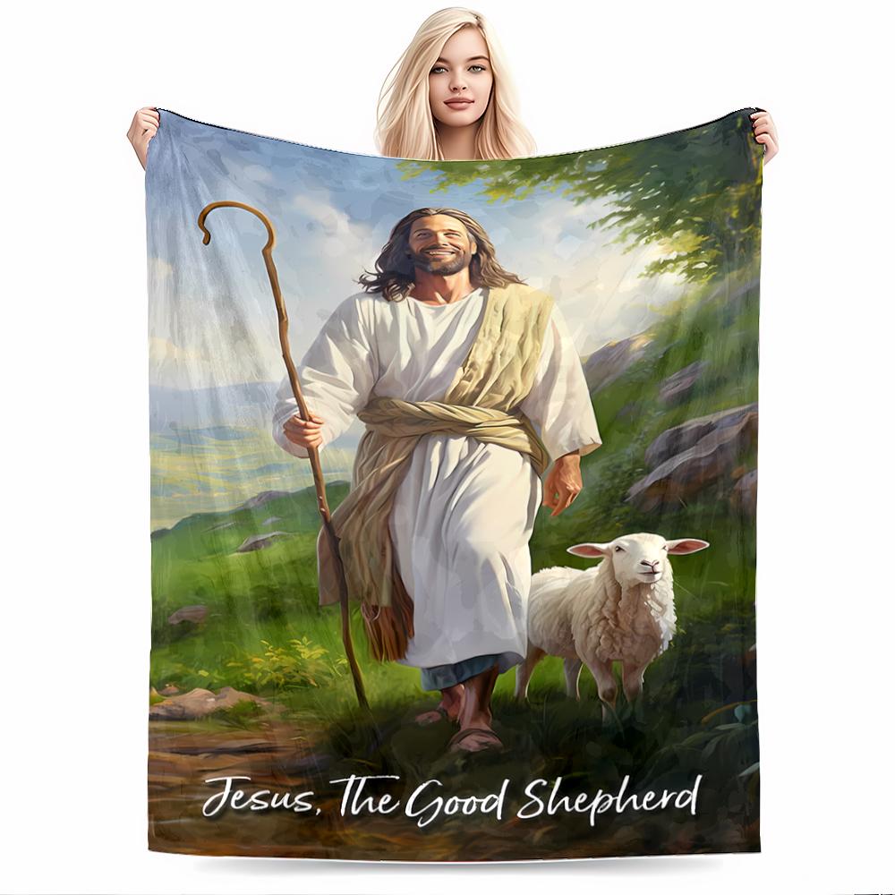 Jesus and Sheep Printed Keep Warm Carpet, Suitable for Use On Living Room and Bedroom Sofas