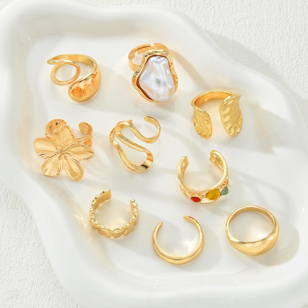 IF ME 9 Piece Irregular Flower Ring Set Fashion Jewelry Women Trendy Shiny Party Accessory Daily Wear Decorative Gift Idea