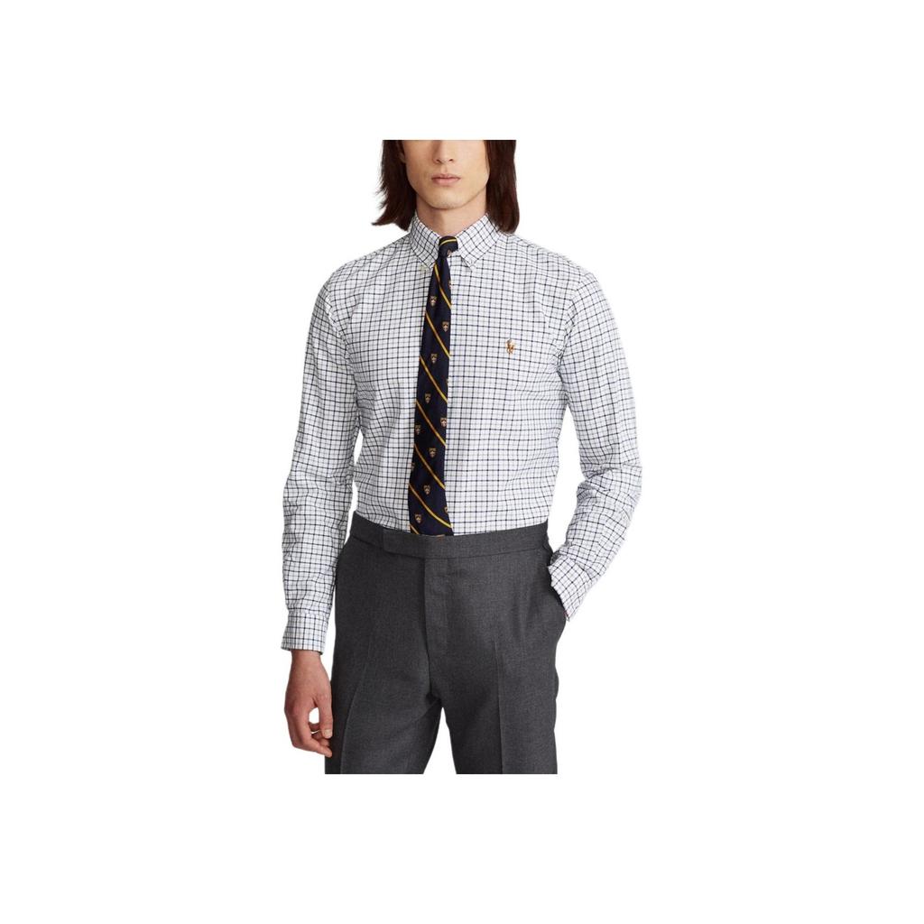 Polo Ralph Lauren SS24 Plaid Pony Logo Embroidered Oxford Long Sleeve Shirt Men shirts Blue Gray 710823146-001