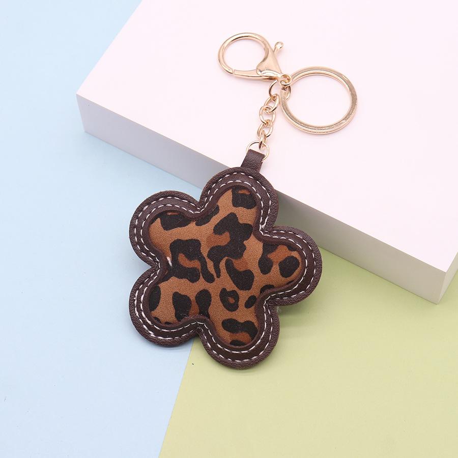 Korean Leather Leopard Print Flower Keychain Car Keyring Handbag Backbag Bag Pendant Hanging Ornament