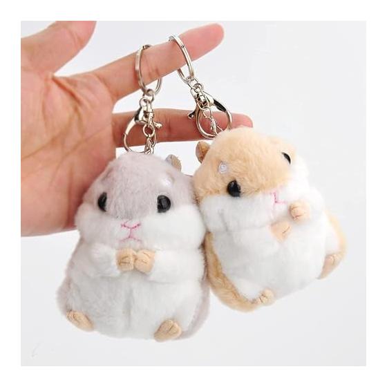 [Lukeyarm] Pairing Keychain | Cute Couple Hamster Keychain Handbag Plush Mobile Phone Pendant New Year Valentine's Day Gift Gift Light (Yellow +