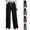 Calças femininas com bolsos inverno perna larga sweatpants cintura elástica calças com cordão