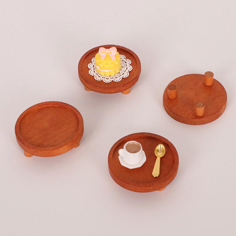 1/12 Puppenhaus Simulation Mini Holz Rundes Tablett Modell Puppenhaus Miniatur Küchenmöbel Dekoration Puppenhaus Zubehör