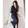 Demana Black Swan Dance Summer Lapel Waist-Cinching Midi Dress