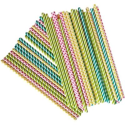 Lot de 50 Pailles en papier rayées multicolores pour Fête, anniversaire, cocktail - Taille 20 cm