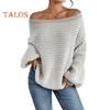 Women Sweater Off Shoulder Oversized Long Sleeve Knit Pullover Top Loose Fit Striped Print Soft Stretchy Knitting Tops
