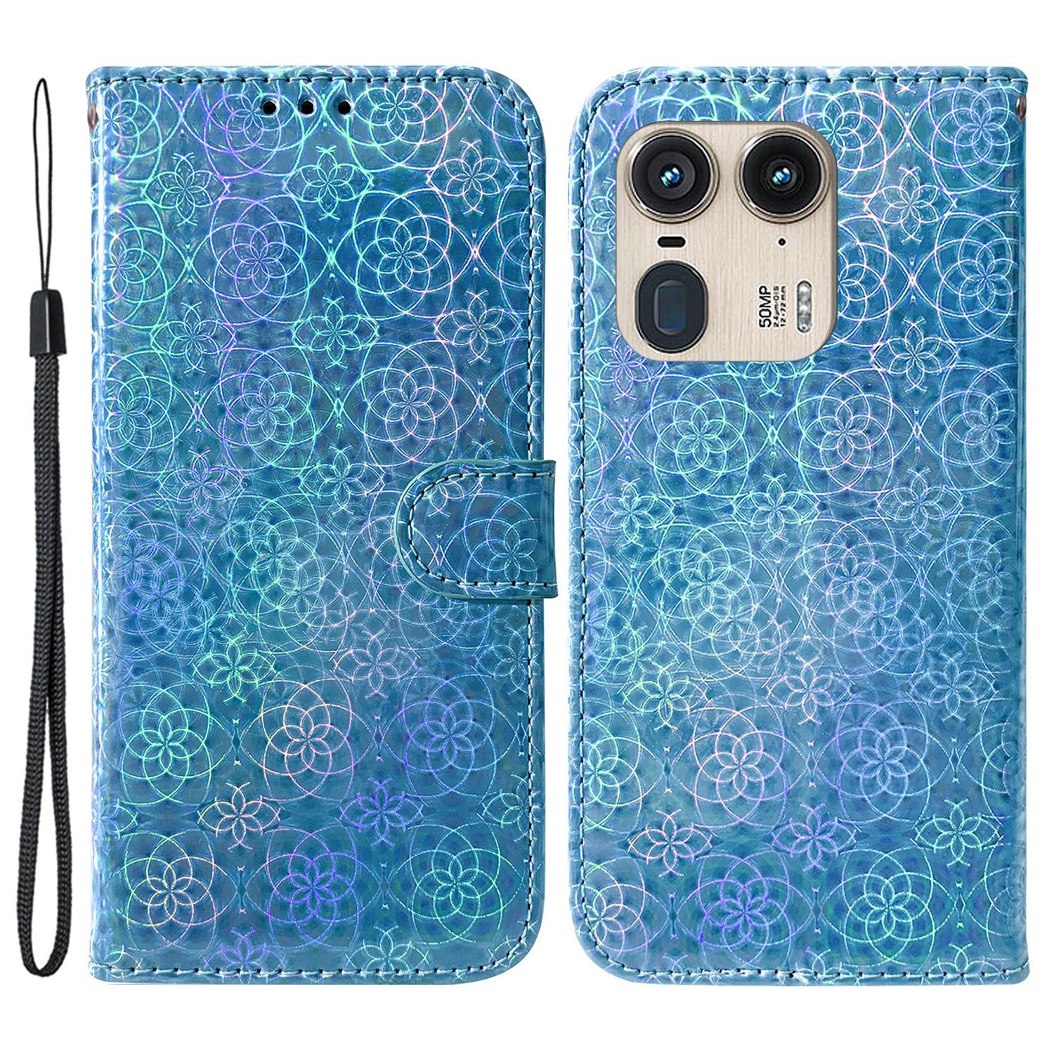 

For Motorola Edge 50 Ultra 5G/Moto X50 Ultra 5G Dazzling Flower Wholesale Phone Case PU Leather Phone Cover Blue