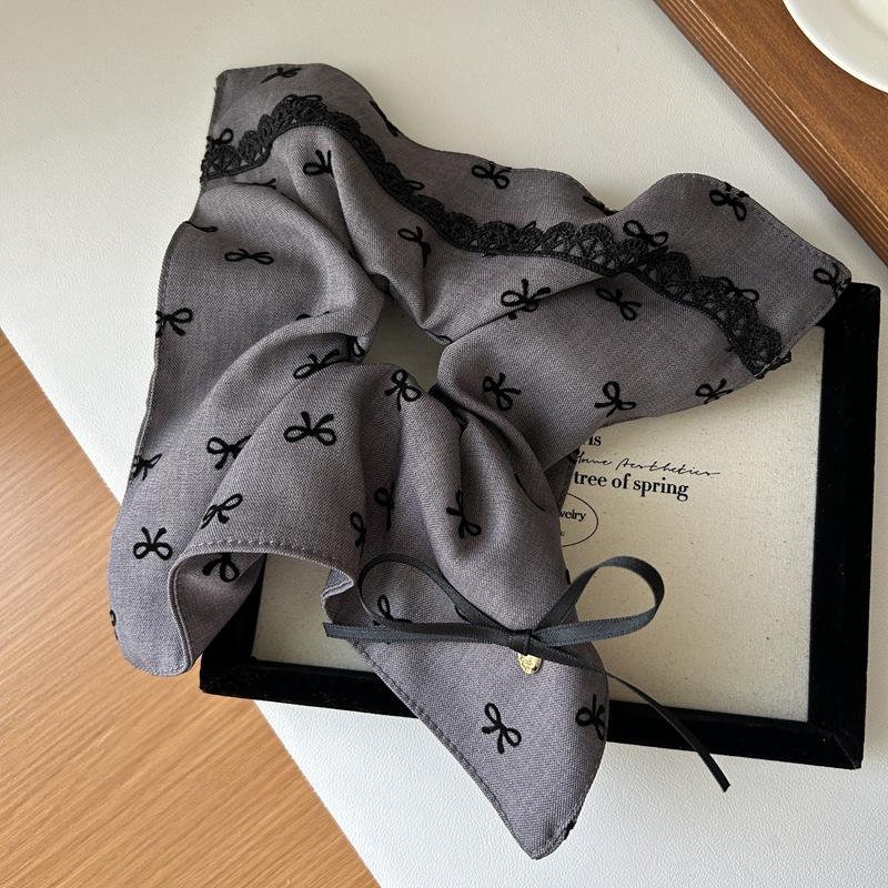 Gray Gray Bow Square Circle Large Intestine Hair Circle Head Flower High-Quality Ponytail Pill Head Ring Hair Ornament Women