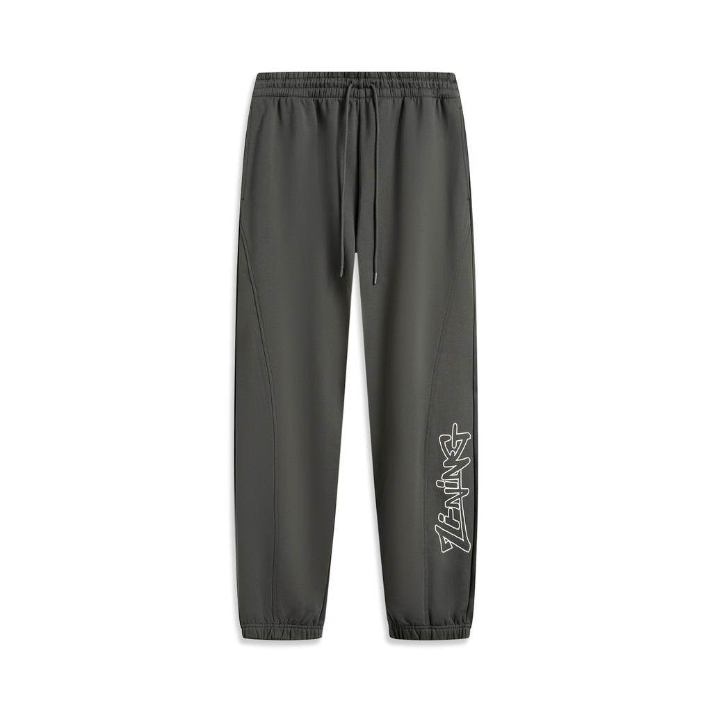 Li-Ning Sports Lifestyle Series Letter Mid-Waist Drawstring Comfortable Breathable Cuffed Knitted Sports Pants Men Pants Dark-Gray AKLV267-3