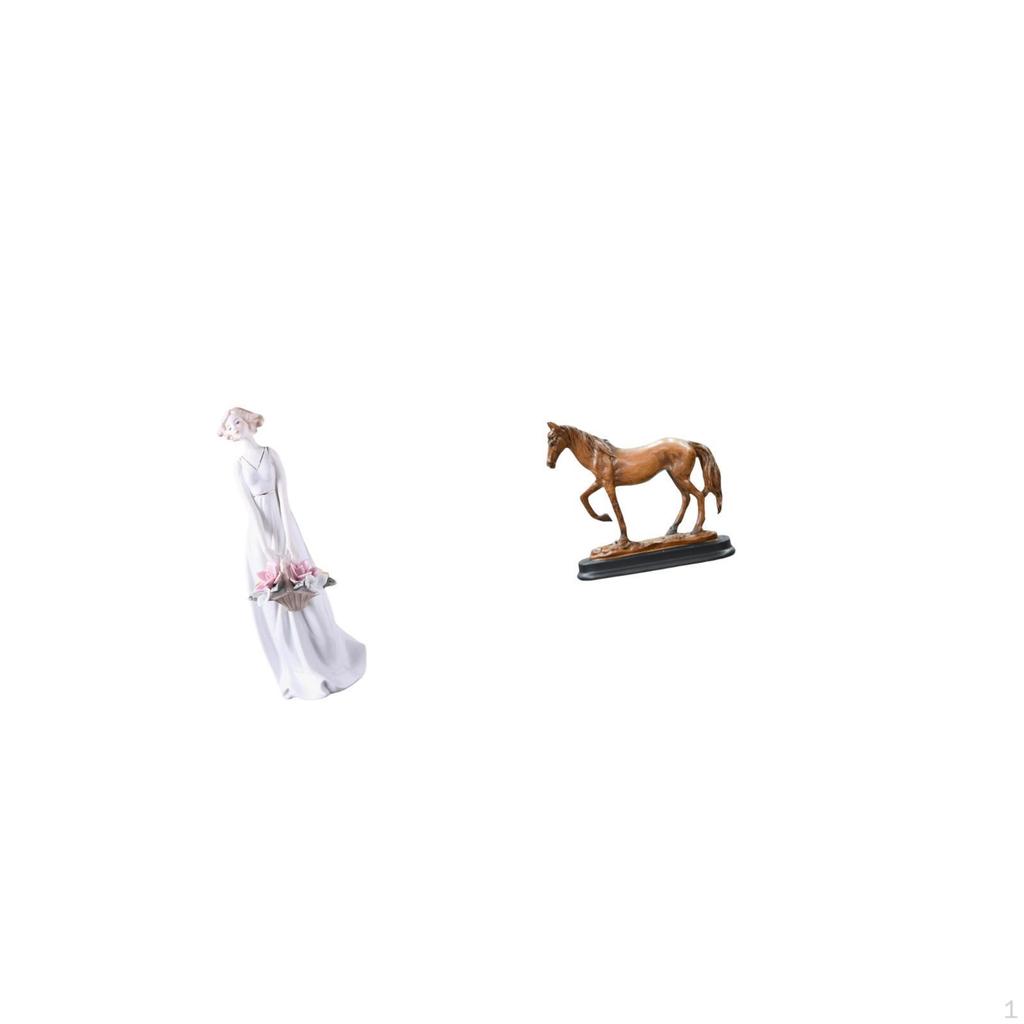 Porcelain Lady Figurine And Modern Resin Horse Sculpture Nordic Girl Statue Animal Art Craft