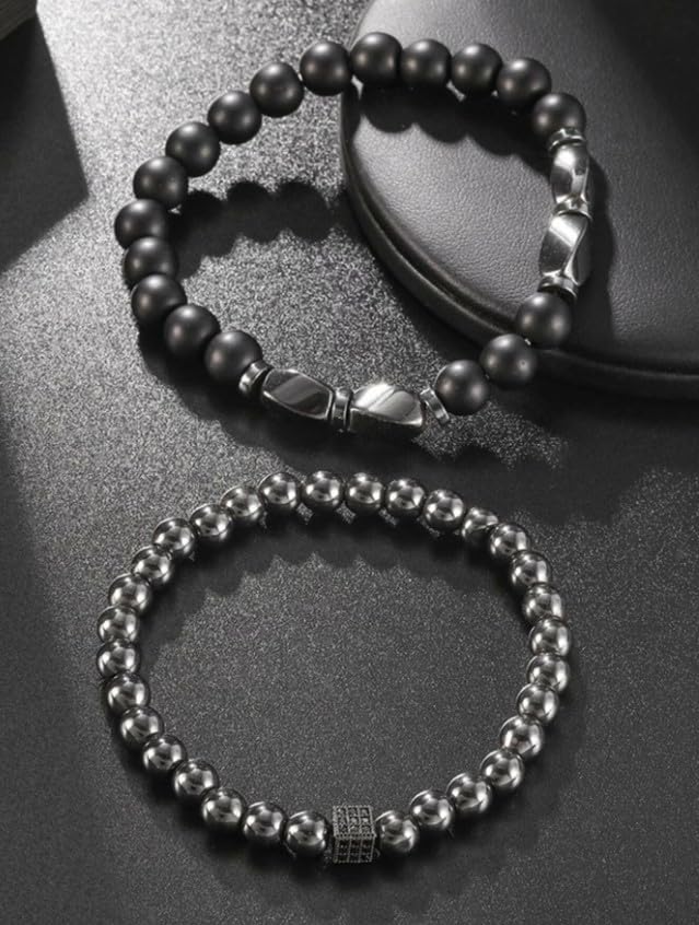 [Bel Cuore] Men's Bracelet with Prayer Beads and Rhinestones