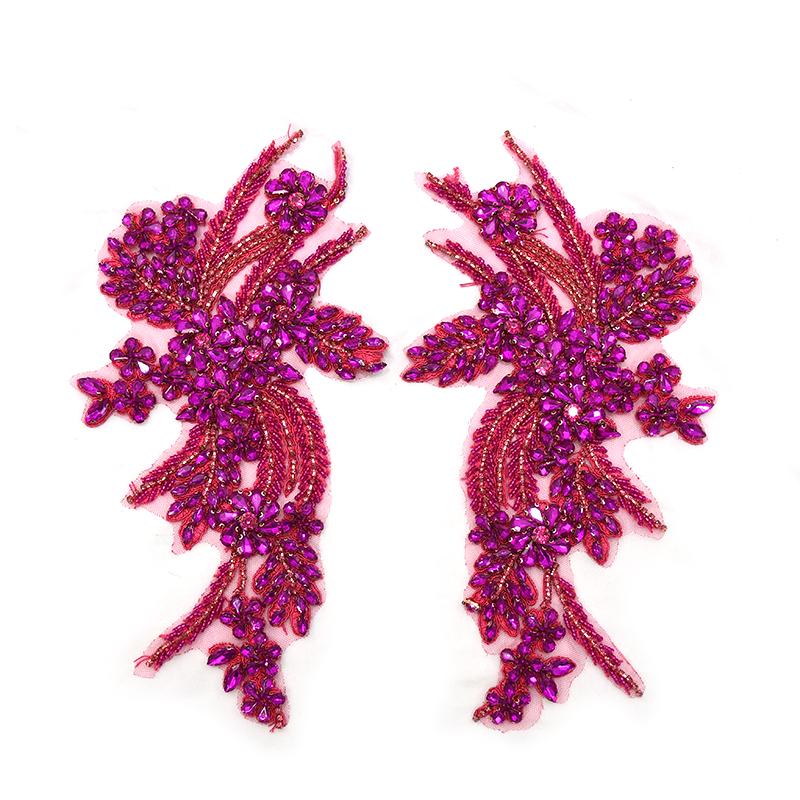 New Coming  Popular Wedding 3D Sew-On Square Blue Glass Stone Crystal Rhinestone Applique Mesh Patch 30*19cm фуксия