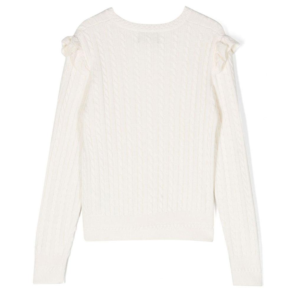 Polo Ralph Lauren Tröja Barn SS23 Enfärgad Rundhals Enkelknäppt Långärmad Stickad Topp Barn toppar Vit 313916537-001