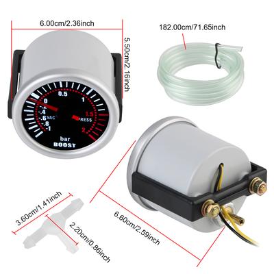 Turbo Pressure Gauge Turbo Boost Meter Universal 2" 52mm White LED Backlight Smoke Lens 12V -1~0~2Bar Car Modification