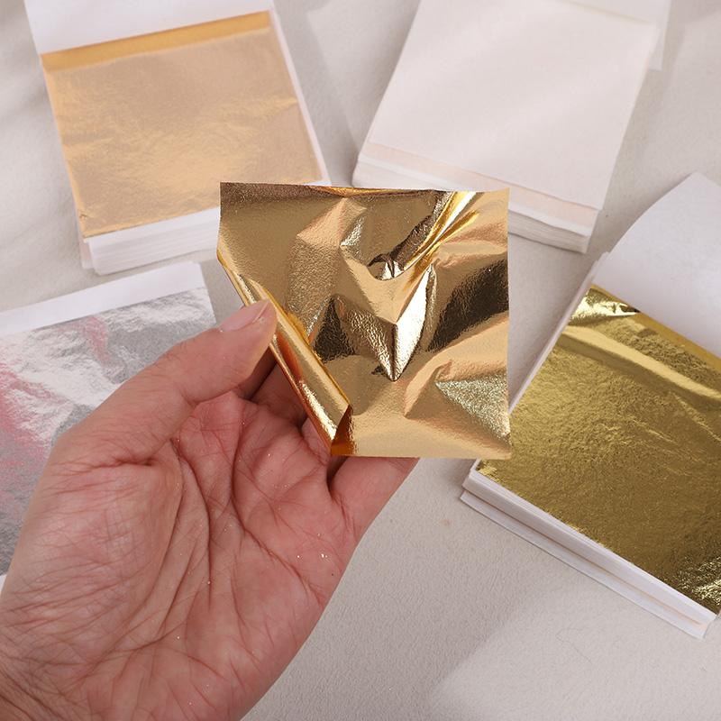 100Pcs Imitation Gold Foil Paper Leaf Sheets for Gilding Funiture Lines Wall Craft Home Decoration Wedding Party Gift DIY Nail