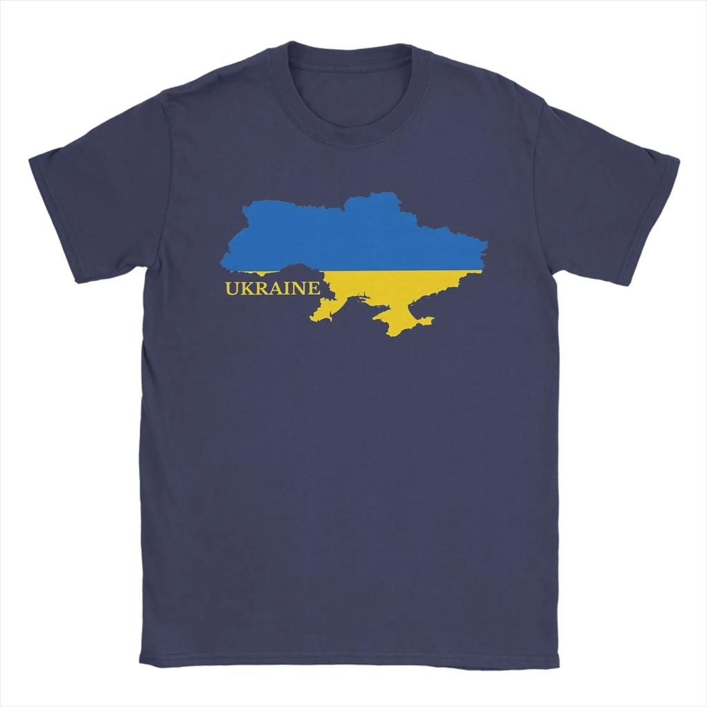 Ukraine Flag Map T-Shirts Men  Creative Pure Cotton Tee Shirt Crew Neck Short Sleeve T Shirts Printed Clothing
