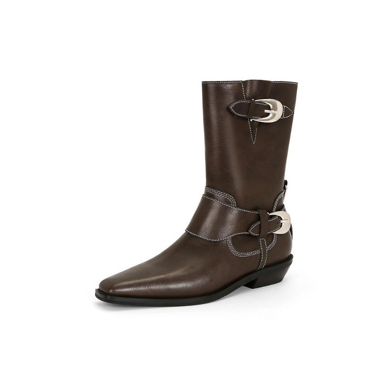 

New Style Shoes Thick-heeled Desert Ankle Boots Women s Shoes Mid-calf Boots 34 коричневий