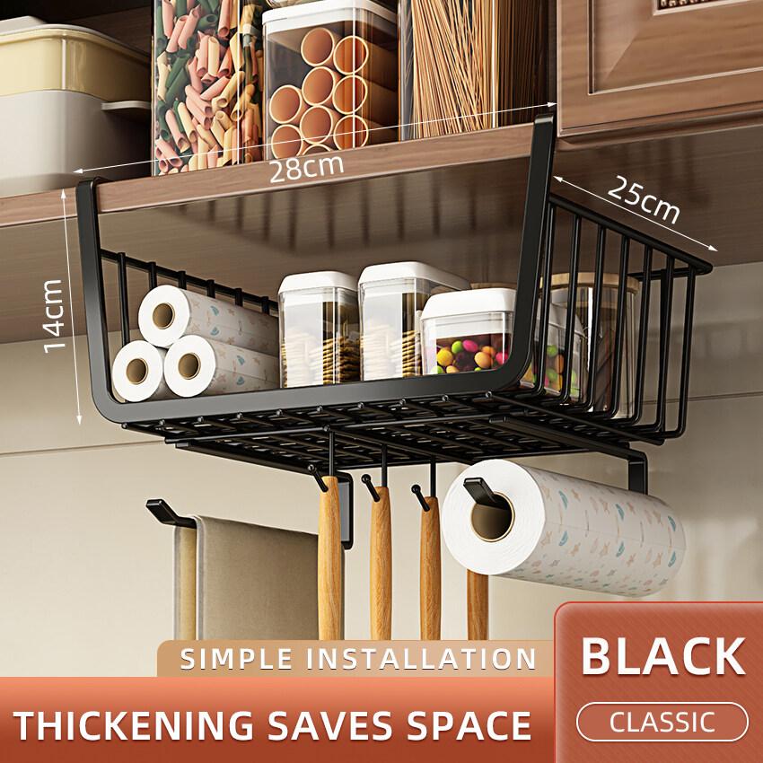 Kitchen Under Cabinet Basket Storage Shelf Tissue Cup Holder Closet Desk Hanging Rack Hollowed Pullout Drawer Sliding Basket