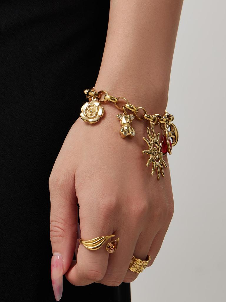 Spiral Sun & Bear Zirconia Multi-Pendant Necklace & Bracelet Set